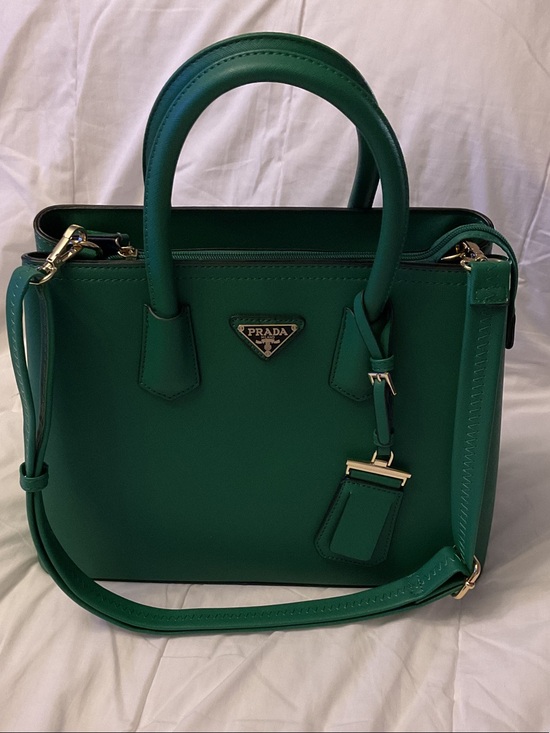 Prada Handbags - Prada Emerald Green Saffiano Leather Satchel with Gold Hardware